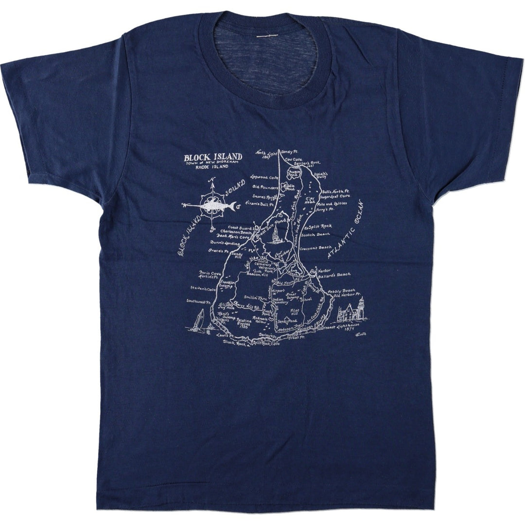~90'S BLOCK ISLAND Souvenir T-shirt, Men's XL equivalent, Vintage unclear navy blue type Vintage Second Hand