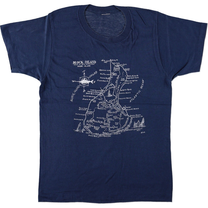 ~90'S BLOCK ISLAND Souvenir T-shirt, Men's XL equivalent, Vintage unclear navy blue type Vintage Second Hand