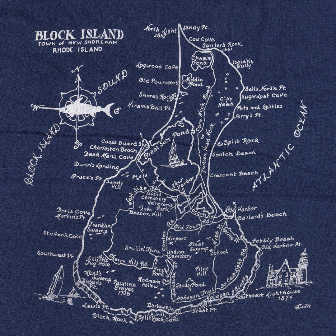 ~90'S BLOCK ISLAND Souvenir T-shirt, Men's XL equivalent, Vintage unclear navy blue type Vintage Second Hand