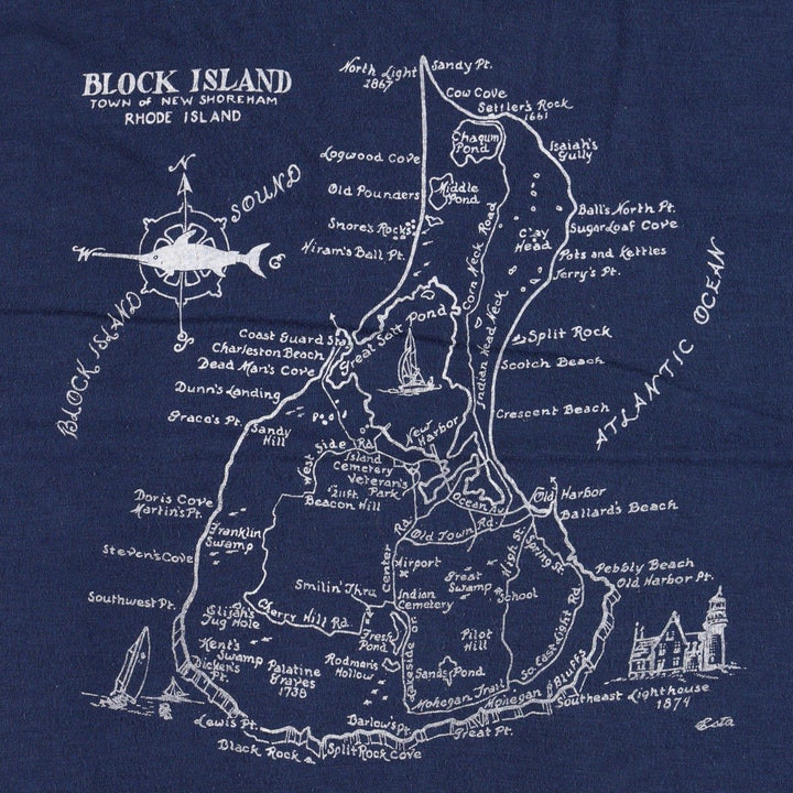 ~90'S BLOCK ISLAND Souvenir T-shirt, Men's XL equivalent, Vintage unclear navy blue type Vintage Second Hand