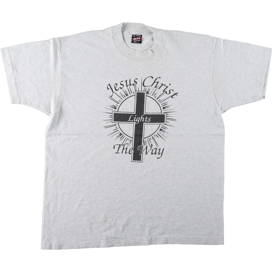 90'S Fruit of the Loom Jesus Christ Religious Message Print T-Shirt, Made in USA, Men's XL equivalent, Vintage cotton pale white type Vintage Second Hand