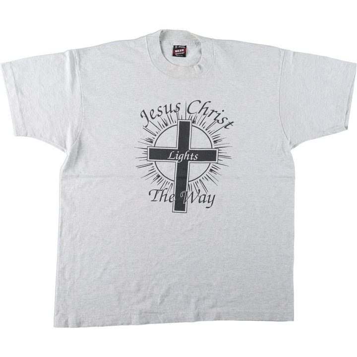 90'S Fruit of the Loom Jesus Christ Religious Message Print T-Shirt, Made in USA, Men's XL equivalent, Vintage cotton pale white type Vintage Second Hand