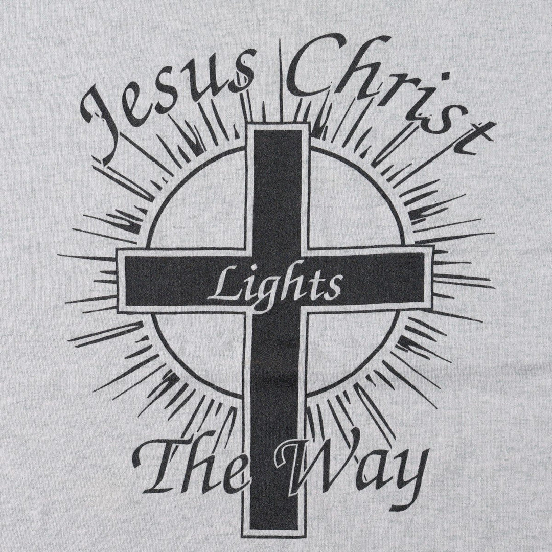 90'S Fruit of the Loom Jesus Christ Religious Message Print T-Shirt, Made in USA, Men's XL equivalent, Vintage cotton pale white type Vintage Second Hand