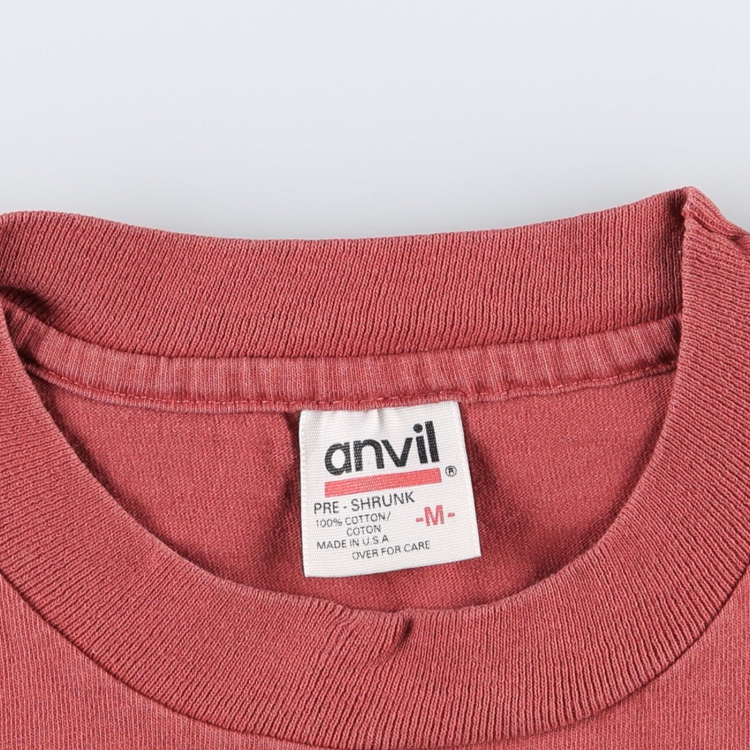 90'S Anvil Printed T-shirt, Made in USA, Men's M size, Vintage cotton red type Vintage Second Hand