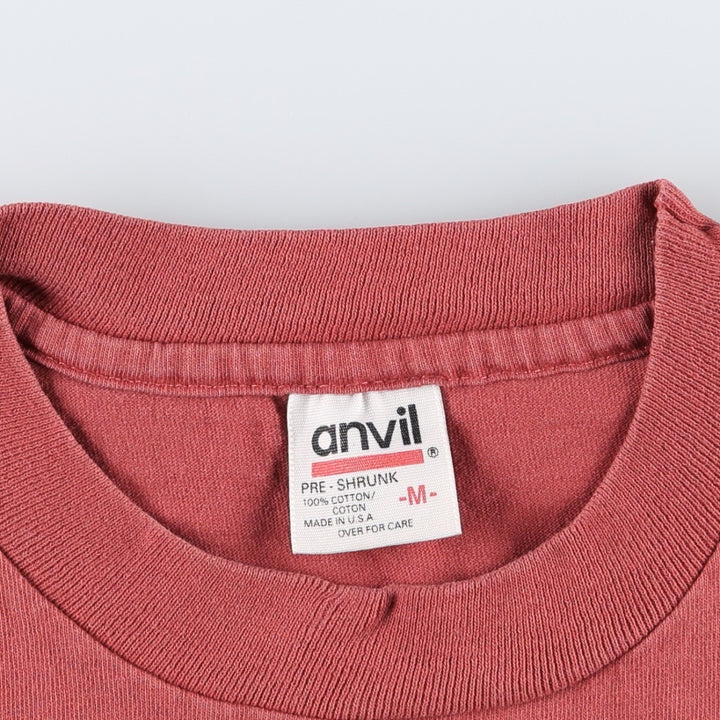 90'S Anvil Printed T-shirt, Made in USA, Men's M size, Vintage cotton red type Vintage Second Hand