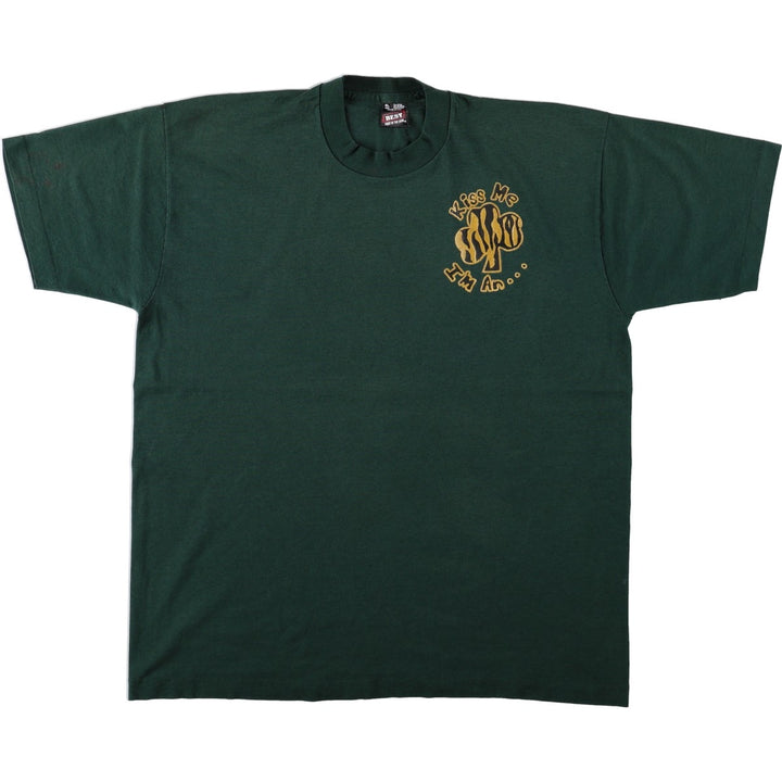 90'S Fruit of the Loom Message Print T-Shirt, Made in USA, Men's XL equivalent, Vintage Shamrock cotton green type Vintage Second Hand