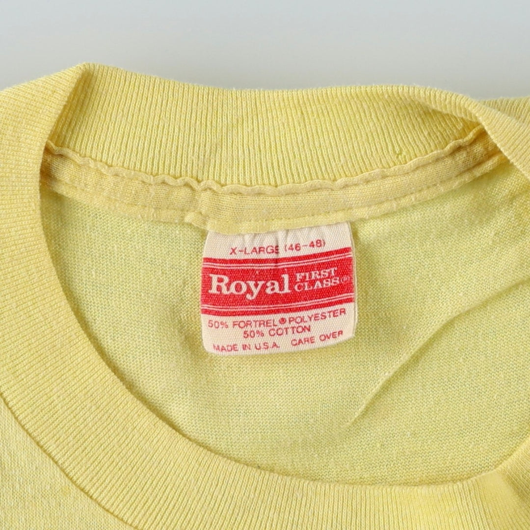 90'S ROYAL FIRST CLASS Print T-Shirt, Made in USA, Men's XL equivalent, Vintage cotton yellow type Vintage Second Hand
