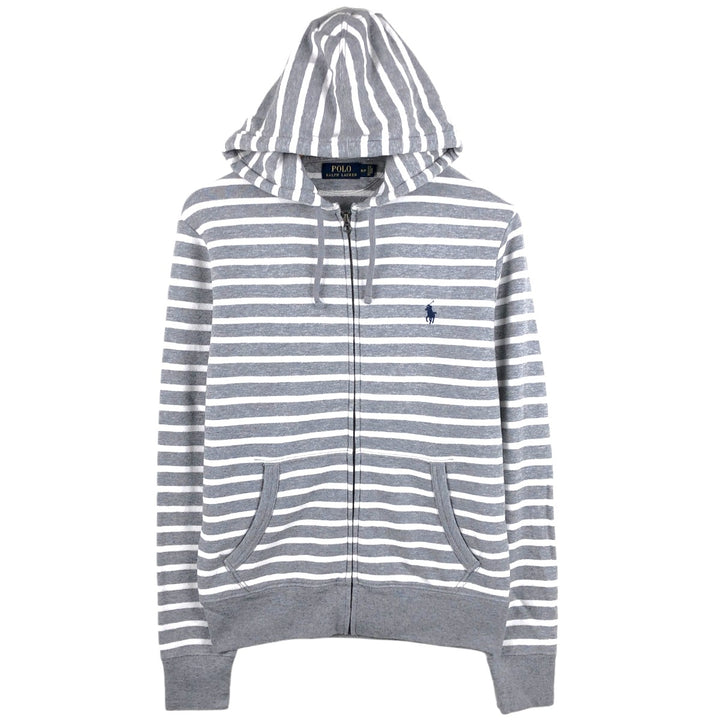 Ralph Lauren POLO RALPH LAUREN Striped Pattern Sweatshirt Full-Zip Hoodie, Men's Size S (approx.) cotton gray type Vintage Second Hand