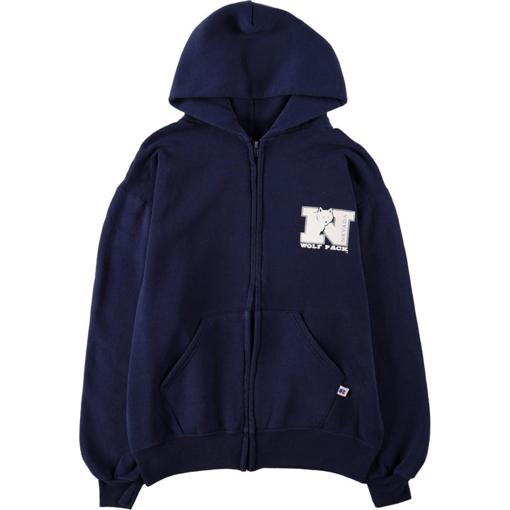 90'S Russell Full-Zip Sweatshirt Hoodie, Made in USA, Men's Size M (Equivalent), Vintage cotton navy blue type Vintage Second Hand