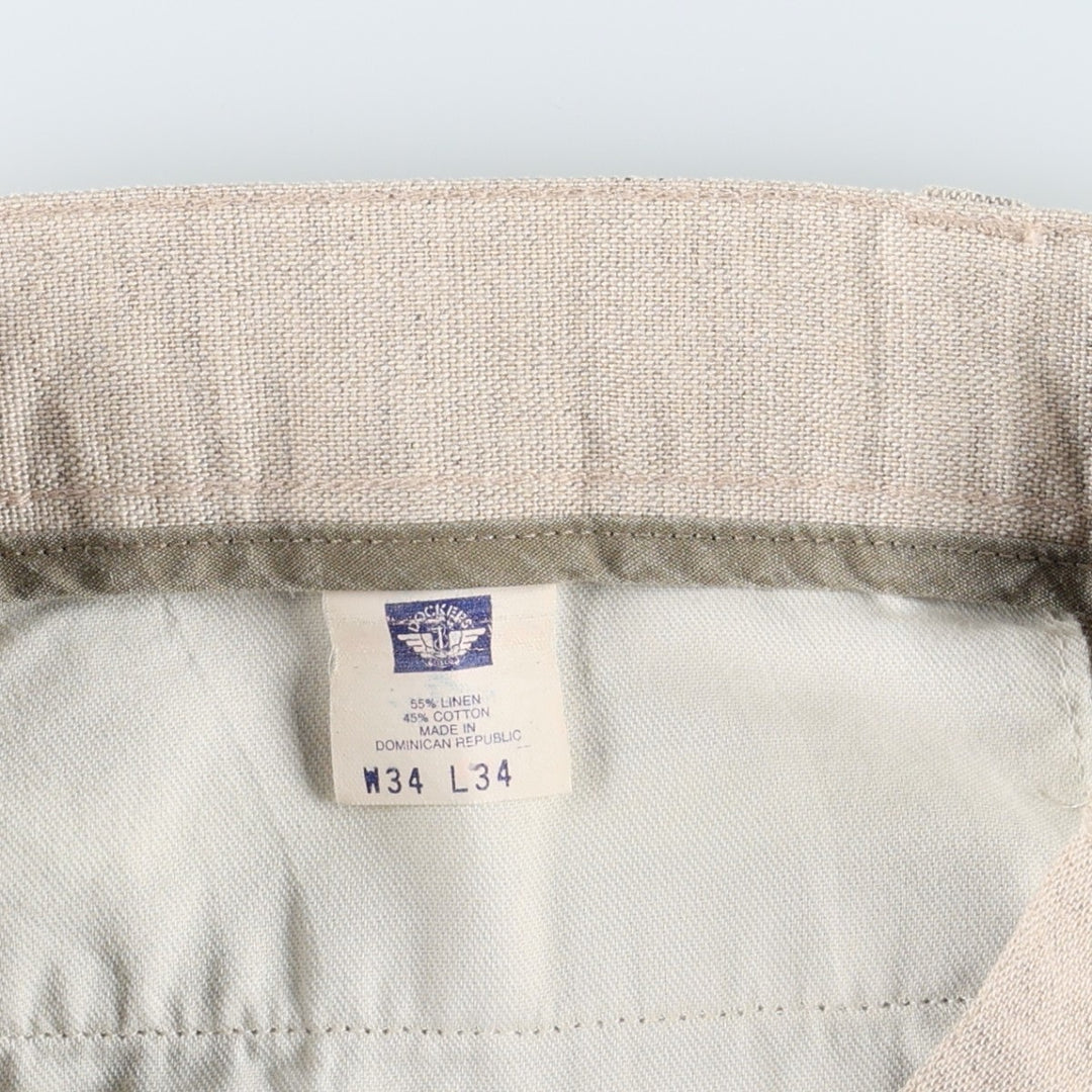 90'S Dockers Khakis Two-Pleat Linen x Cotton Trousers, Dominican Republic, Men's W34 (approx.), Vintage linen Beige type Vintage Second Hand