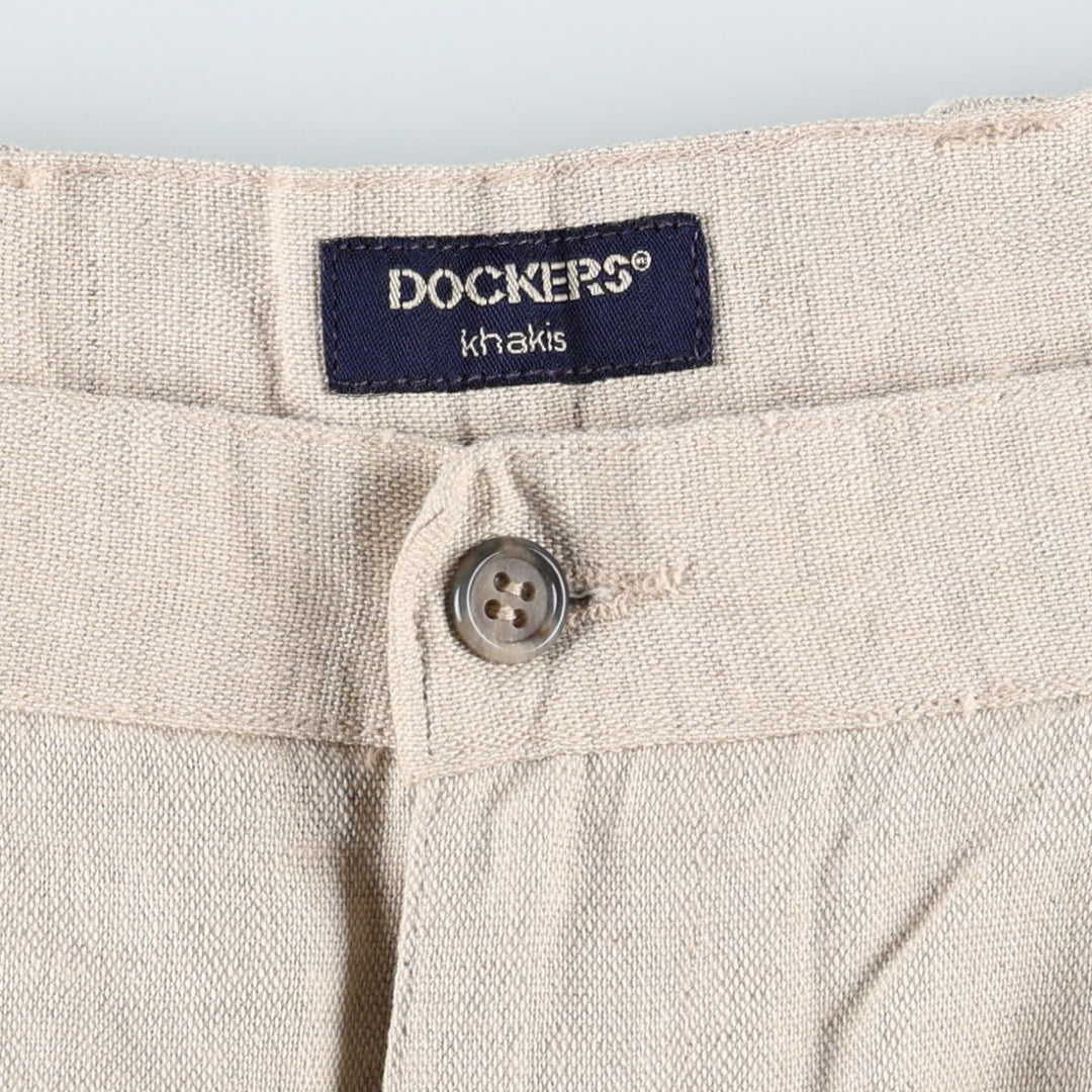 90'S Dockers Khakis Two-Pleat Linen x Cotton Trousers, Dominican Republic, Men's W34 (approx.), Vintage linen Beige type Vintage Second Hand