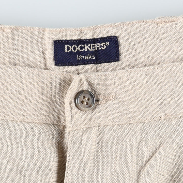 90'S Dockers Khakis Two-Pleat Linen x Cotton Trousers, Dominican Republic, Men's W34 (approx.), Vintage linen Beige type Vintage Second Hand