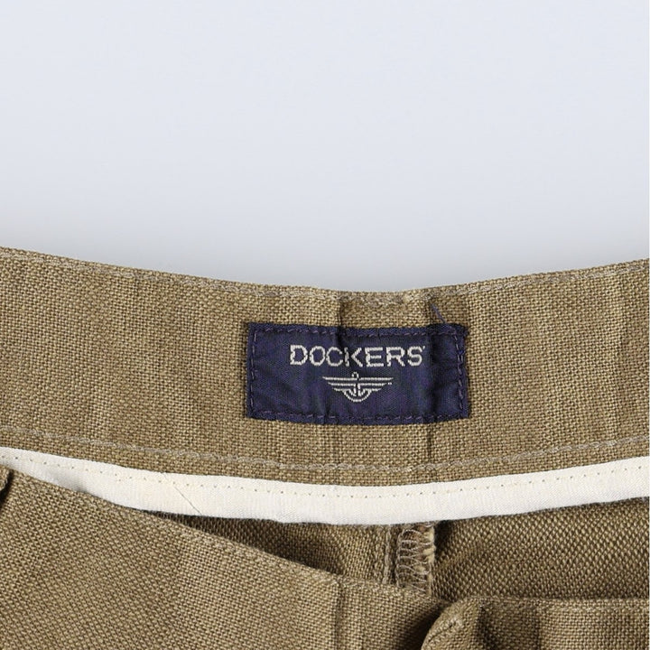 2000'S Dockers linen trousers, two-pleat, men's size W35 (approx.) linen Khaki type brown Vintage Second Hand