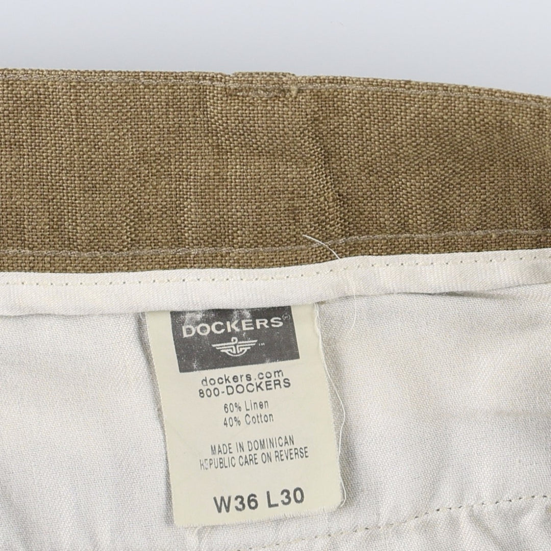2000'S Dockers linen trousers, two-pleat, men's size W35 (approx.) linen Khaki type brown Vintage Second Hand