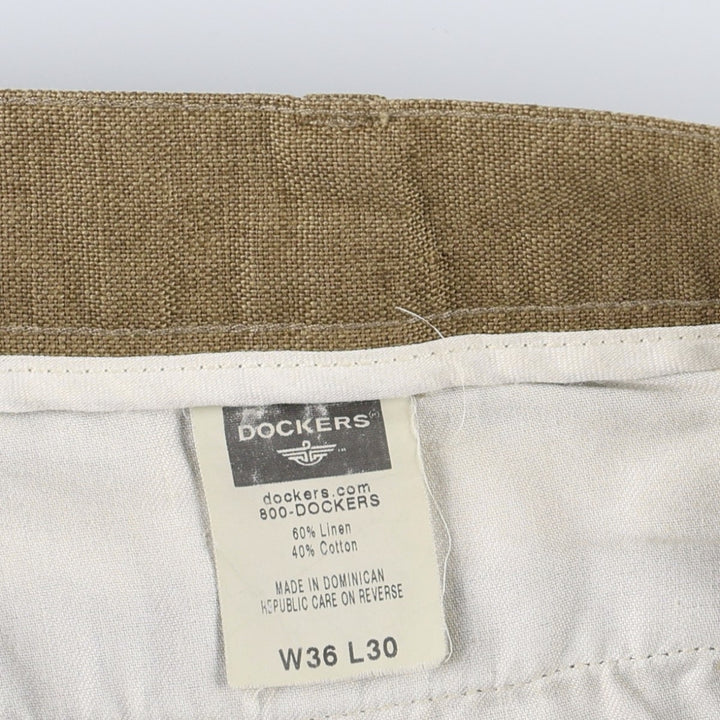 2000'S Dockers linen trousers, two-pleat, men's size W35 (approx.) linen Khaki type brown Vintage Second Hand
