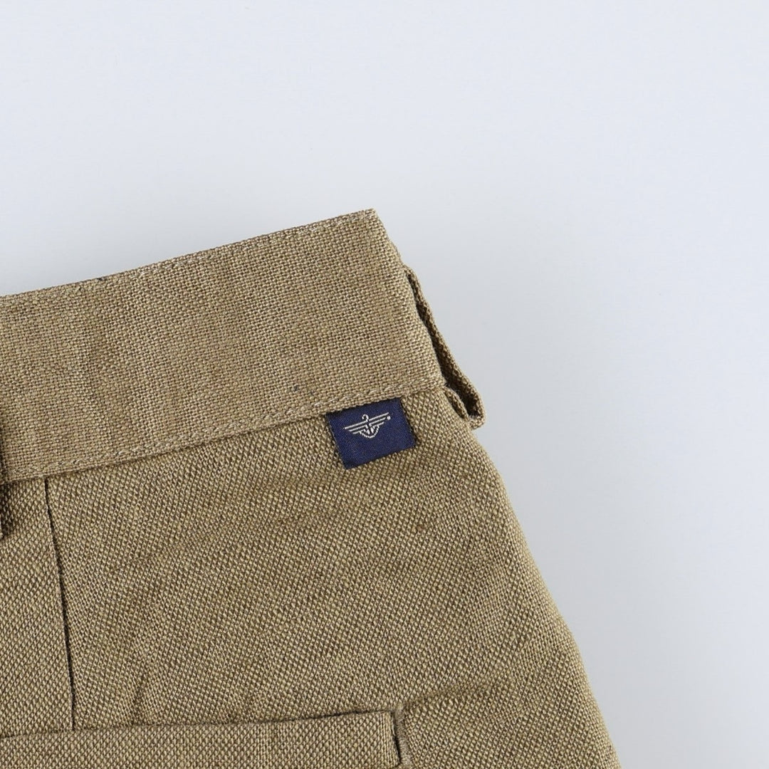 2000'S Dockers linen trousers, two-pleat, men's size W35 (approx.) linen Khaki type brown Vintage Second Hand
