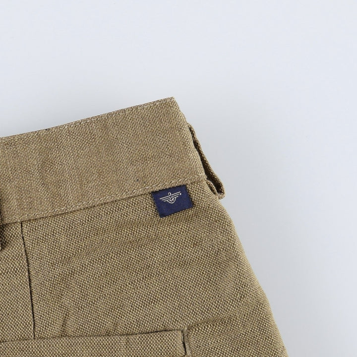 2000'S Dockers linen trousers, two-pleat, men's size W35 (approx.) linen Khaki type brown Vintage Second Hand