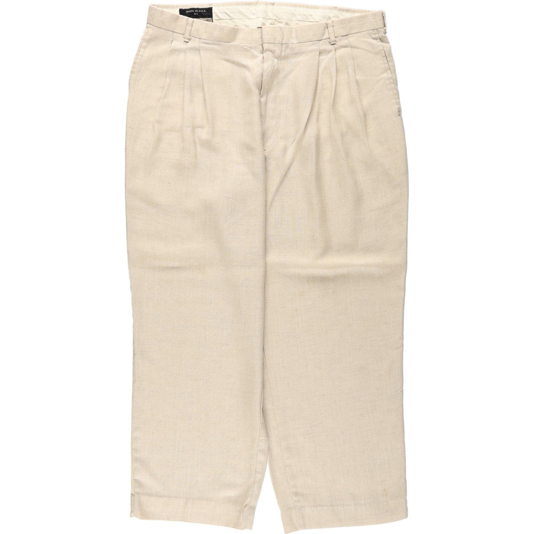 80'S Metrics Three-Pleat Slacks Pants, Made in USA, Men's Size W36 (approx.), Vintage unclear Beige type Vintage Second Hand