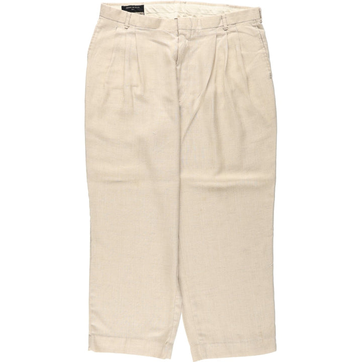 80'S Metrics Three-Pleat Slacks Pants, Made in USA, Men's Size W36 (approx.), Vintage unclear Beige type Vintage Second Hand