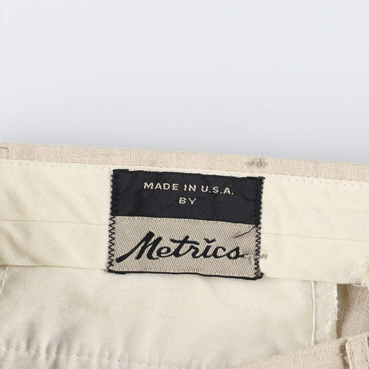 80'S Metrics Three-Pleat Slacks Pants, Made in USA, Men's Size W36 (approx.), Vintage unclear Beige type Vintage Second Hand