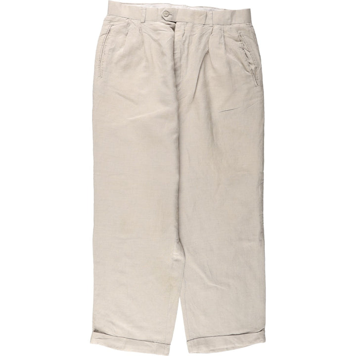 BRANDINI Two-Pleat Rayon x Linen Trousers, Men's W33 (approx.) linen beige type brown Vintage Second Hand