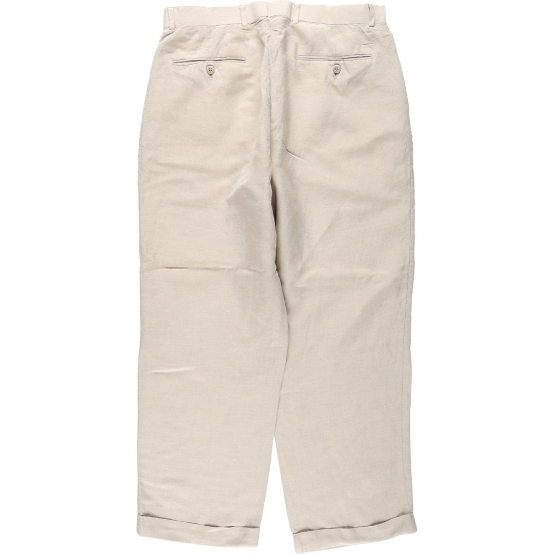 BRANDINI Two-Pleat Rayon x Linen Trousers, Men's W33 (approx.) linen beige type brown Vintage Second Hand