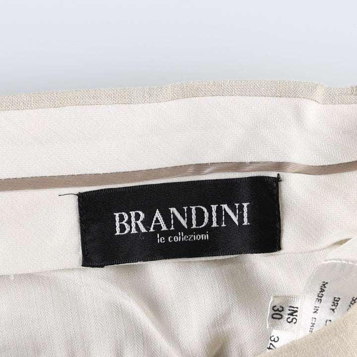 BRANDINI Two-Pleat Rayon x Linen Trousers, Men's W33 (approx.) linen beige type brown Vintage Second Hand