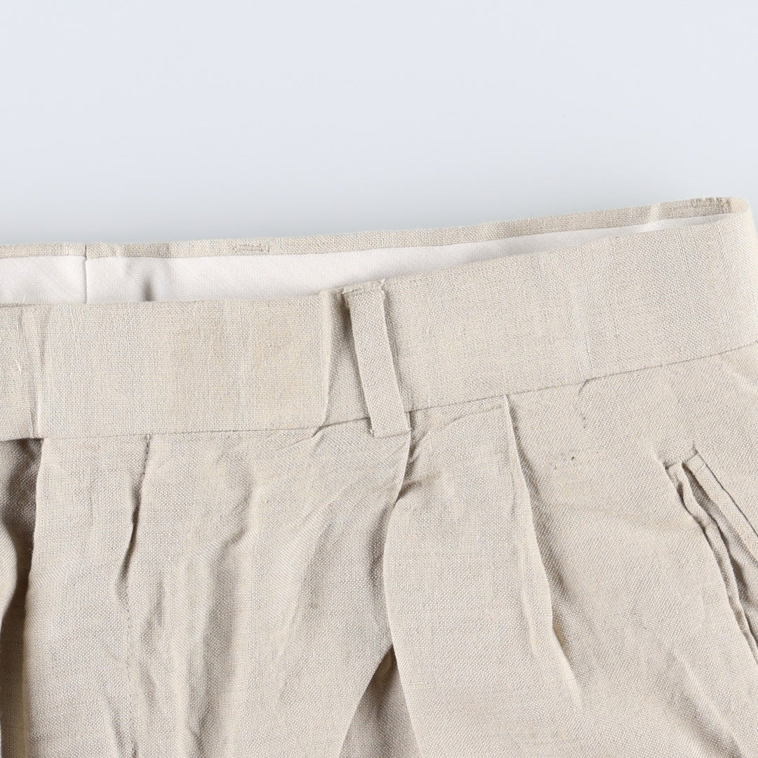 BRANDINI Two-Pleat Rayon x Linen Trousers, Men's W33 (approx.) linen beige type brown Vintage Second Hand
