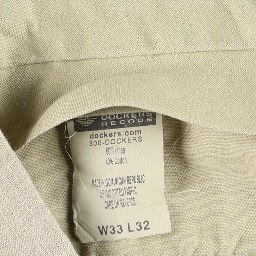1990'S Dockers Record Two-Pleat Linen x Cotton Trousers, Men's W32 (approx.), Vintage linen Beige type Vintage Second Hand