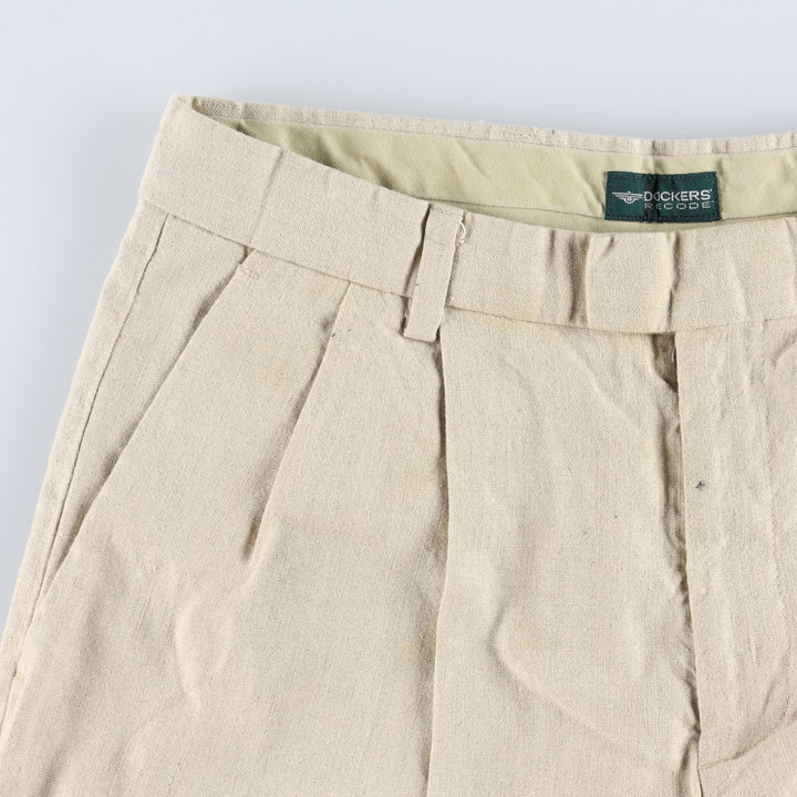 1990'S Dockers Record Two-Pleat Linen x Cotton Trousers, Men's W32 (approx.), Vintage linen Beige type Vintage Second Hand