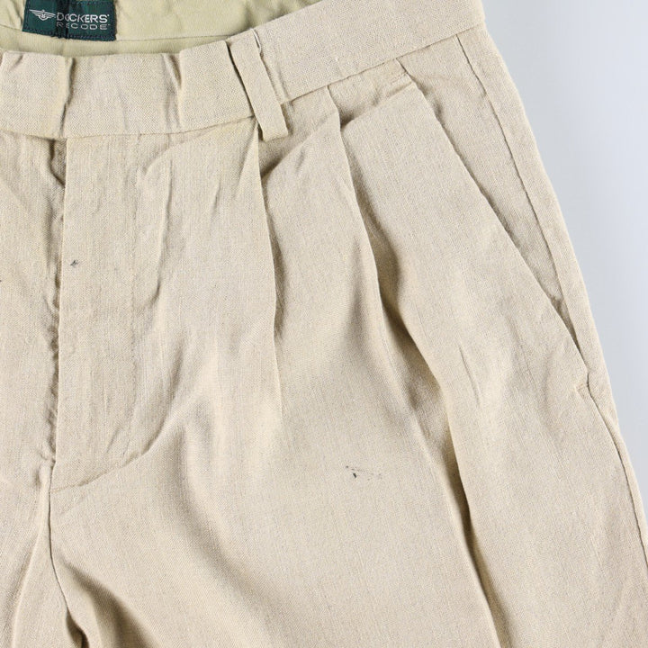1990'S Dockers Record Two-Pleat Linen x Cotton Trousers, Men's W32 (approx.), Vintage linen Beige type Vintage Second Hand