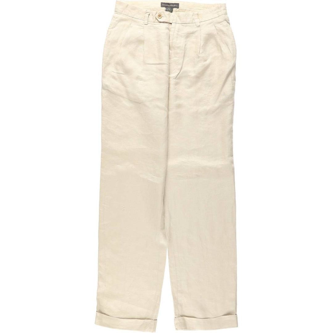2000'S Banana Republic Two-Pleat Linen Pants/Slacks, Men's Size W32 (approx.) linen Beige type Vintage Second Hand