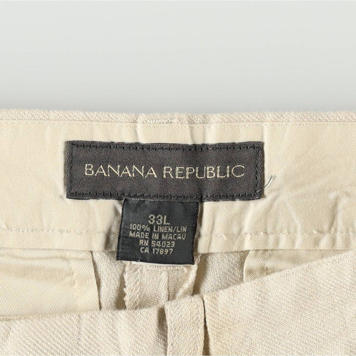2000'S Banana Republic Two-Pleat Linen Pants/Slacks, Men's Size W32 (approx.) linen Beige type Vintage Second Hand