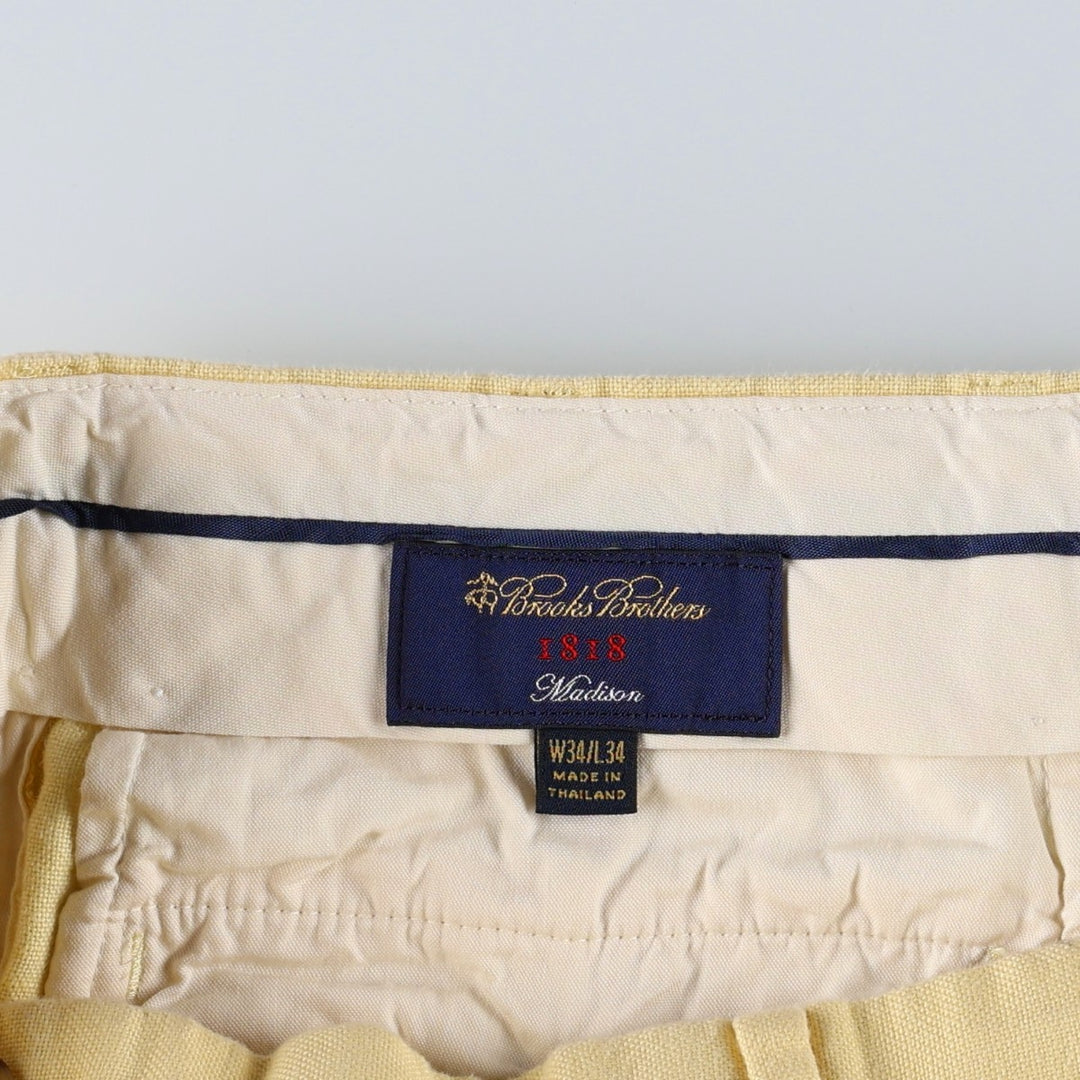 Brooks Brothers 1818 Linen Pants/Slacks, Men's Size W32 (approx.) linen yellow type Vintage Second Hand