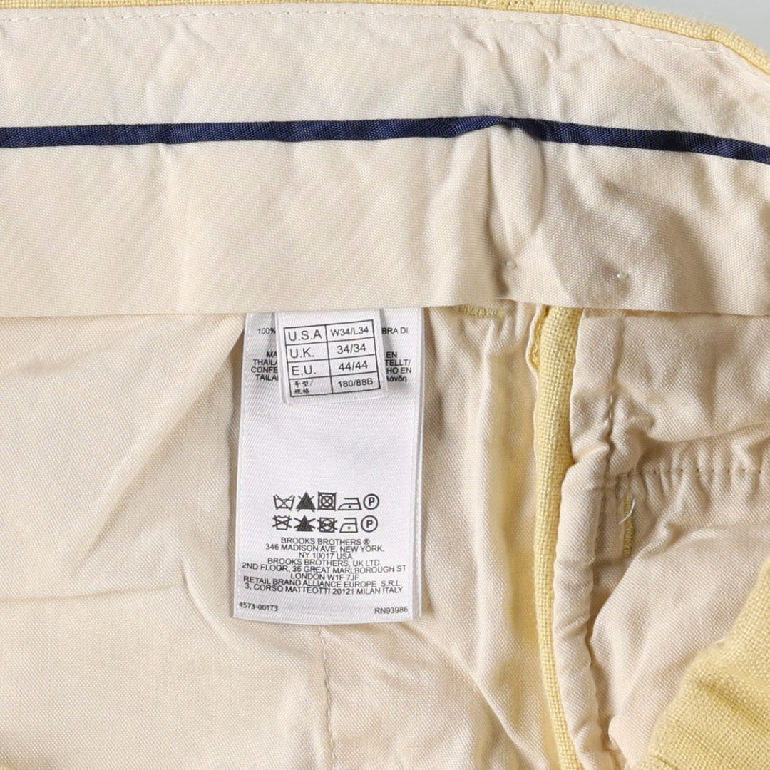 Brooks Brothers 1818 Linen Pants/Slacks, Men's Size W32 (approx.) linen yellow type Vintage Second Hand