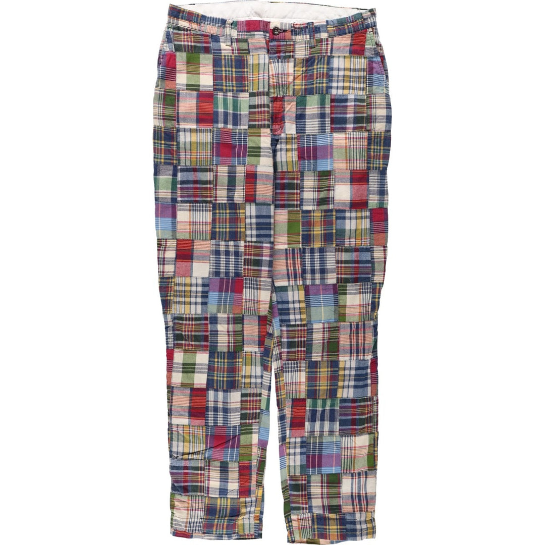 Ralph Lauren POLO by Ralph Lauren patchwork check pattern cotton slacks pants, men's size W34 (approx.) cotton multicolor Vintage Second Hand