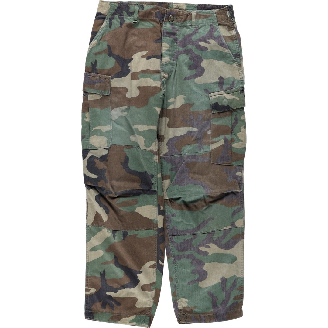 US military camouflage pattern woodland camo military cargo pants combat pants MEDIUM-SHORT Men's W33 equivalent cotton Khaki type Vintage Second Hand