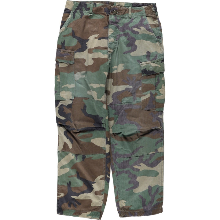US military camouflage pattern woodland camo military cargo pants combat pants MEDIUM-SHORT Men's W33 equivalent cotton Khaki type Vintage Second Hand