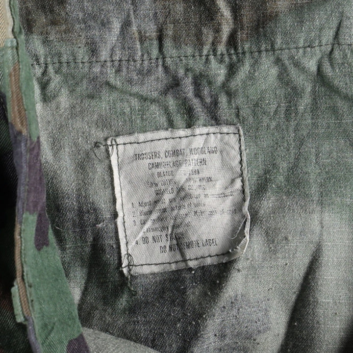 US military camouflage pattern woodland camo military cargo pants combat pants MEDIUM-SHORT Men's W33 equivalent cotton Khaki type Vintage Second Hand