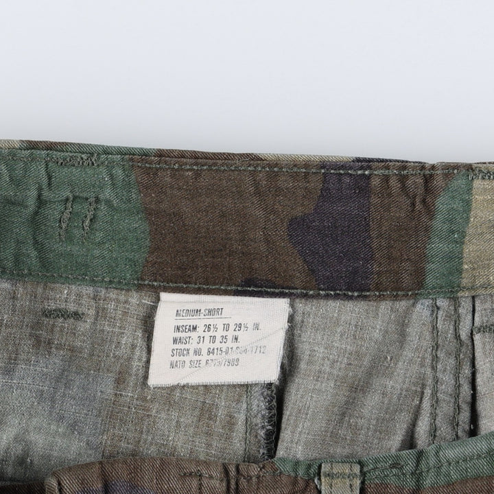 US military camouflage pattern woodland camo military cargo pants combat pants MEDIUM-SHORT Men's W33 equivalent cotton Khaki type Vintage Second Hand