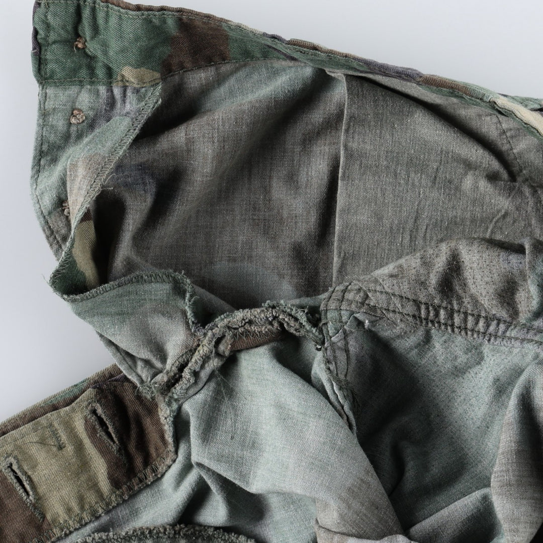 US military camouflage pattern woodland camo military cargo pants combat pants MEDIUM-SHORT Men's W33 equivalent cotton Khaki type Vintage Second Hand