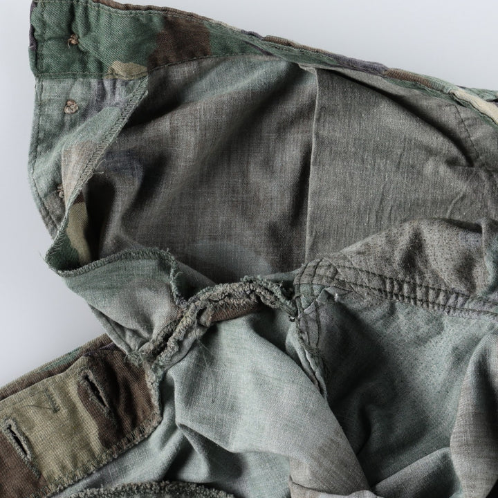 US military camouflage pattern woodland camo military cargo pants combat pants MEDIUM-SHORT Men's W33 equivalent cotton Khaki type Vintage Second Hand