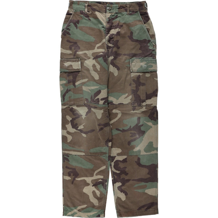 1990'S US Military Issue Camouflage Pattern Woodland Camo Military Cargo Pants Combat Pants Made in USA Small-Regular (Men's W30 equivalent) cotton Khaki type Vintage Second Hand