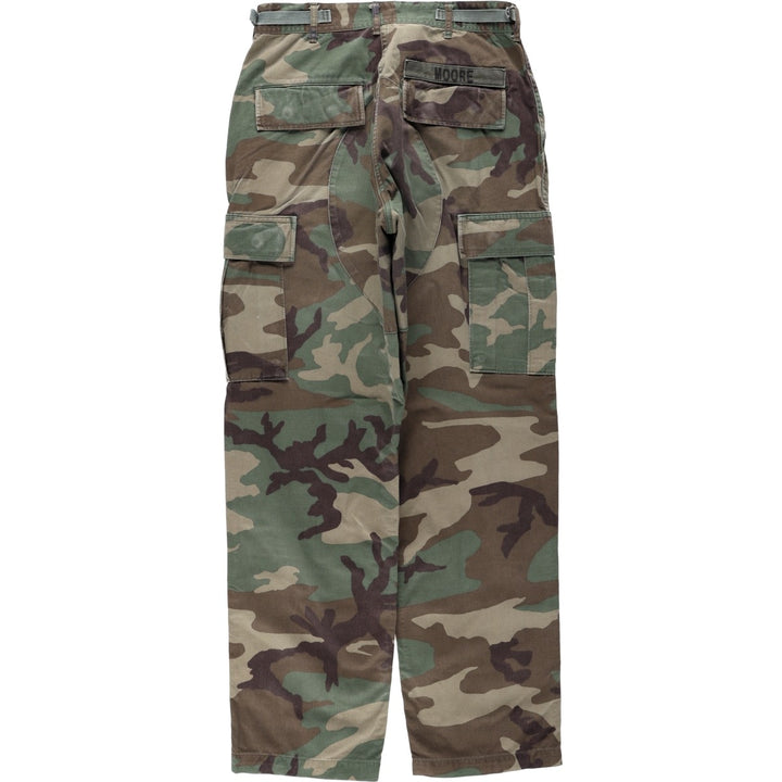 1990'S US Military Issue Camouflage Pattern Woodland Camo Military Cargo Pants Combat Pants Made in USA Small-Regular (Men's W30 equivalent) cotton Khaki type Vintage Second Hand