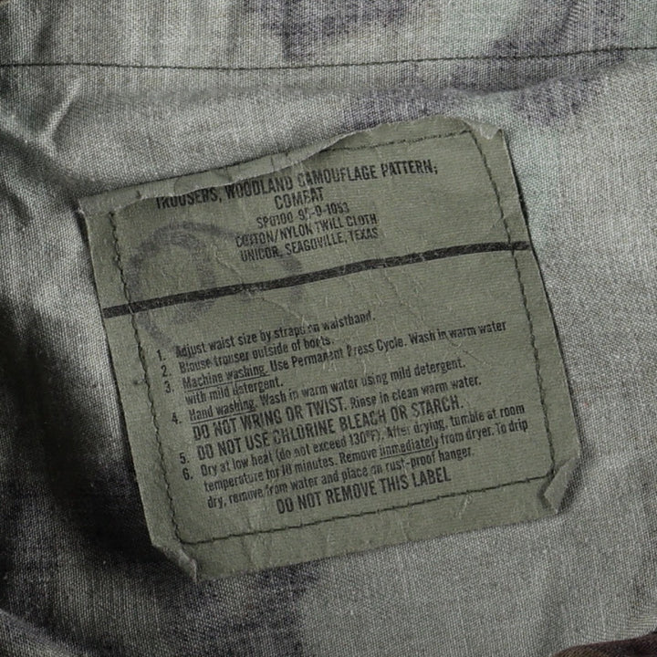 1990'S US Military Issue Camouflage Pattern Woodland Camo Military Cargo Pants Combat Pants Made in USA Small-Regular (Men's W30 equivalent) cotton Khaki type Vintage Second Hand
