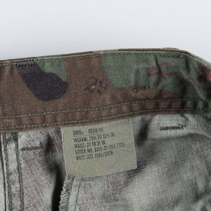 1990'S US Military Issue Camouflage Pattern Woodland Camo Military Cargo Pants Combat Pants Made in USA Small-Regular (Men's W30 equivalent) cotton Khaki type Vintage Second Hand