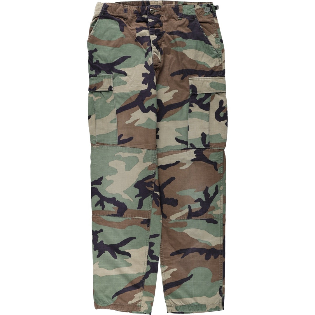 2000'S US Military Issue Camouflage Pattern Woodland Camo Ripstop Military Cargo Pants Combat Pants Made in USA MEDIUM-LONG cotton Khaki type Vintage Second Hand