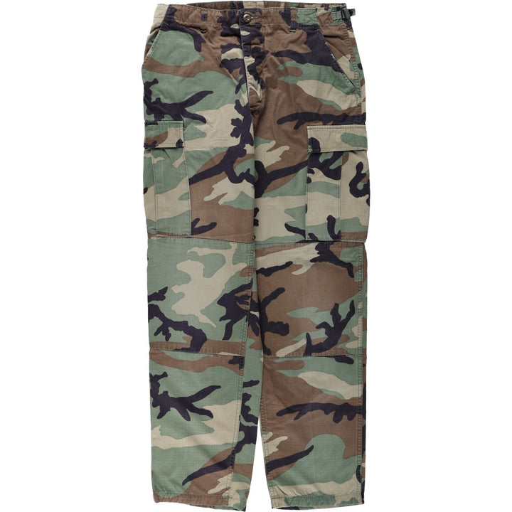 2000'S US Military Issue Camouflage Pattern Woodland Camo Ripstop Military Cargo Pants Combat Pants Made in USA MEDIUM-LONG cotton Khaki type Vintage Second Hand