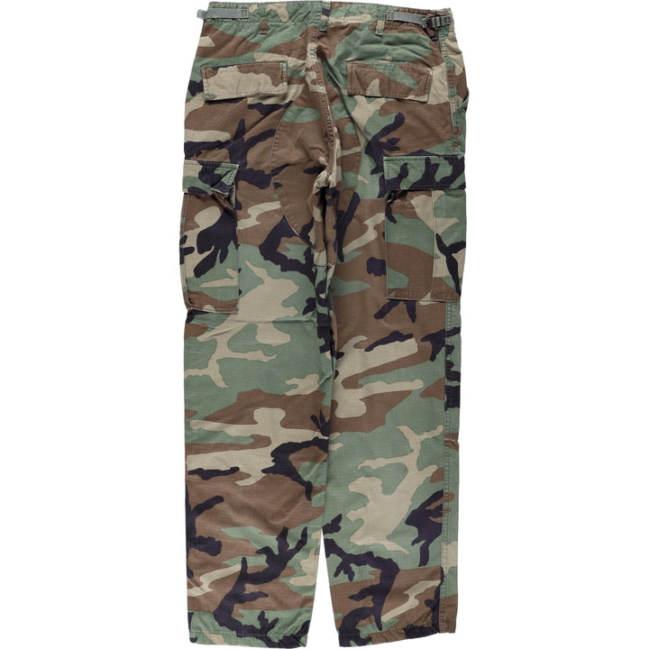 2000'S US Military Issue Camouflage Pattern Woodland Camo Ripstop Military Cargo Pants Combat Pants Made in USA MEDIUM-LONG cotton Khaki type Vintage Second Hand
