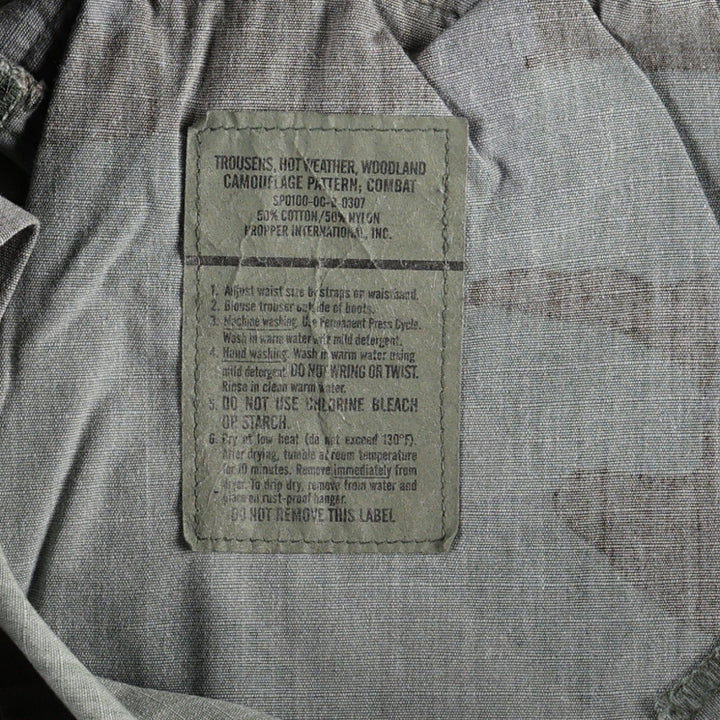 2000'S US Military Issue Camouflage Pattern Woodland Camo Ripstop Military Cargo Pants Combat Pants Made in USA MEDIUM-LONG cotton Khaki type Vintage Second Hand